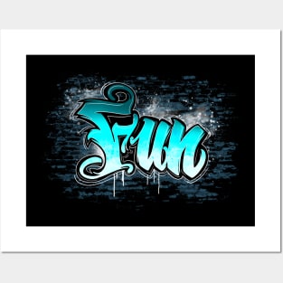 Blue fun graffiti Posters and Art